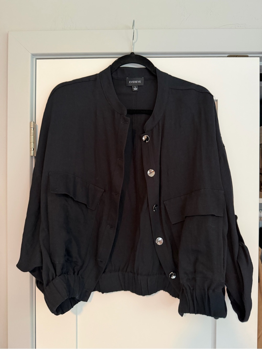 Evereve Black Button-Front Bomber Jacket